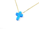Opal Cross Pendant Necklace Gold Plated 925 Sterling Silver Chain - Martinuzzi Accessories