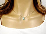Half Crescent Moon Necklace Light Blue Opal Gold Plated 925 Sterling Silver Chain