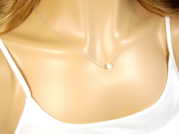 Bridesmaid necklace. White Opal Bead Necklace 925 Sterling Silver Chain Link