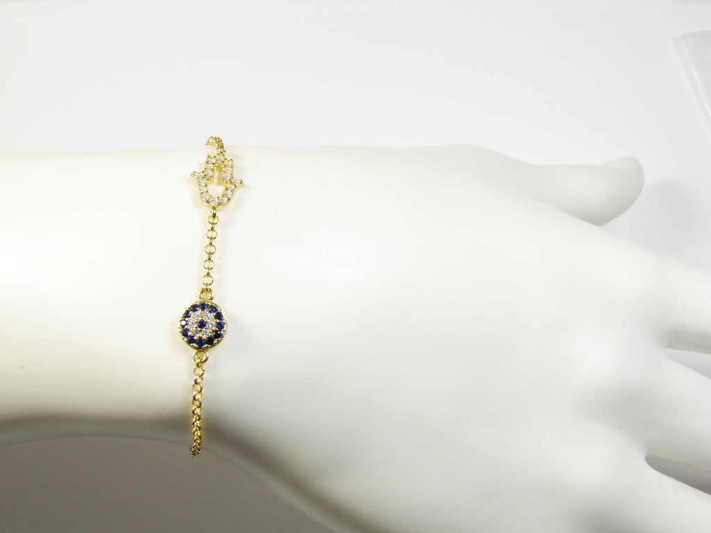 Bracciale YAFEINI Con Mano Di Fatima E Occhio Di Allah In Argento 925, Ciondolo Luna E Stella Blu