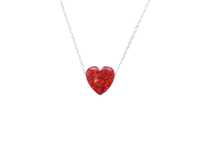 Red Heart Necklace Lab-created red opal pendant with 925 sterling silver chain necklace