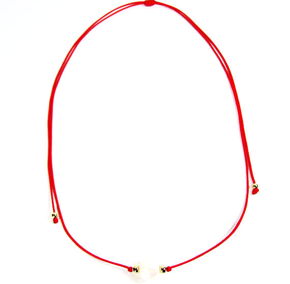 Pearl Pendant Choker Necklace Adjustable Red Cord
