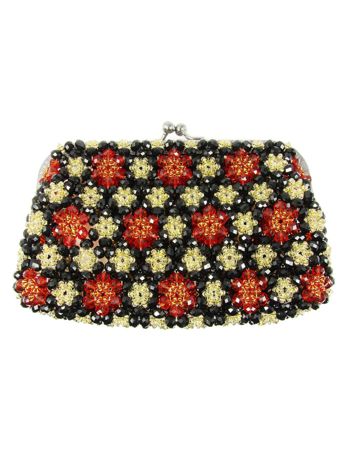 Black, Red and Gold-tone Multicolor Beaded Handbag - Martinuzzi Accessories