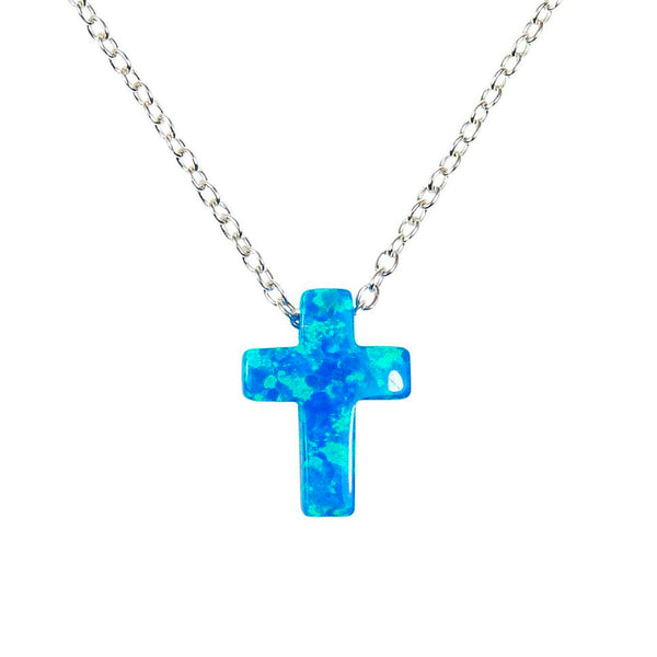 Cross Necklace Lab-Created opal 925 Sterling Silver Chain Link