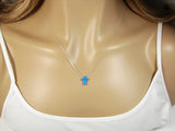 Cross Necklace Lab-Created blue opal 925 Sterling Silver Chain Link
