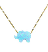 Opal Elephant Pendant Necklace 925 Sterling Silver Gold Plated Chain - Martinuzzi Accessories