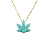 Lab-Created Opal Marijuana Leaf Necklace | Sterling Silver Chain | Weed Jewelry