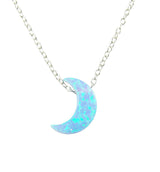 Half Crescent Moon Necklace Opal Pendant Sterling Silver Chain - Martinuzzi Accessories