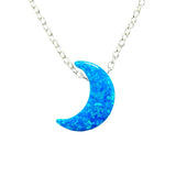 Half Crescent Moon Necklace Opal Pendant Sterling Silver Chain