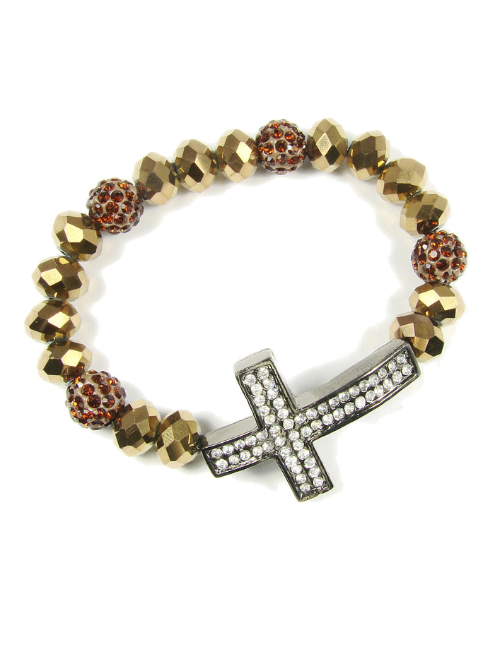 Beaded Bracelet with Cross. Elastic Cross Bracelet - Martinuzzi Accessories