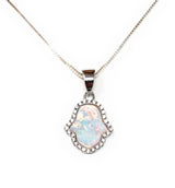 Hamsa Hand 925 Sterling Silver Pendant Opal Fatima Hand Necklace