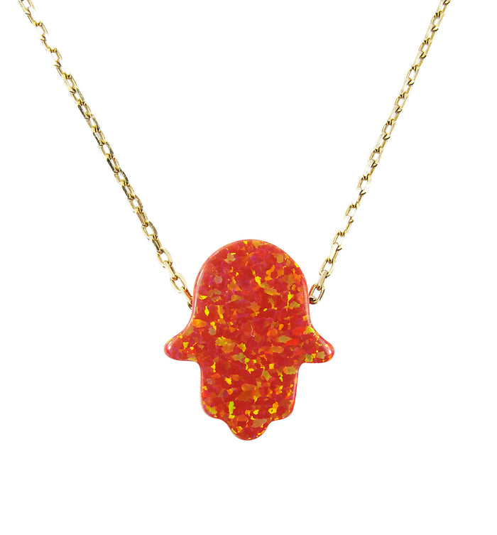 red opal hamsa hand pendant necklace