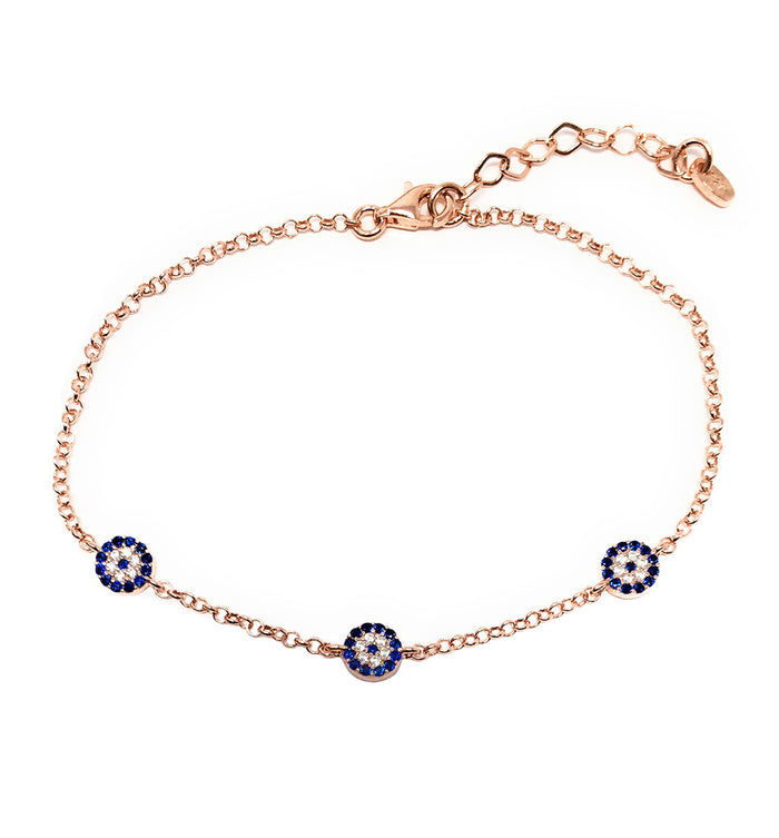 Evil Eye Chain Bracelet 925 Sterling Silver Cubic Zirconia Stones
