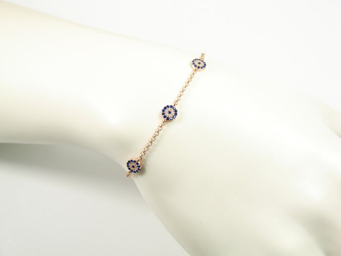 3 Mini Evil Eye Sterling Silver Bracelet 925 Sterling Silver Zircon Stones Turkish Greek Eye - Martinuzzi Accessories