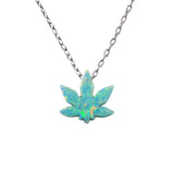 Lab-Created Opal Marijuana Leaf Necklace | Sterling Silver Chain | Weed Jewelry