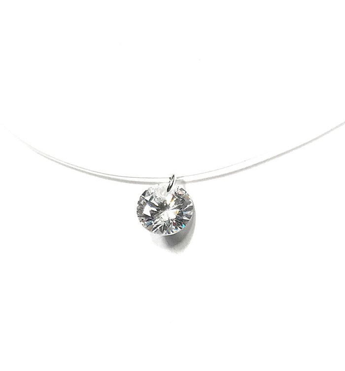 Solitaire Pendant Necklace. Floating Illusion Necklace. Crystal Bridal Bridesmaid Clear Necklace - Martinuzzi Accessories