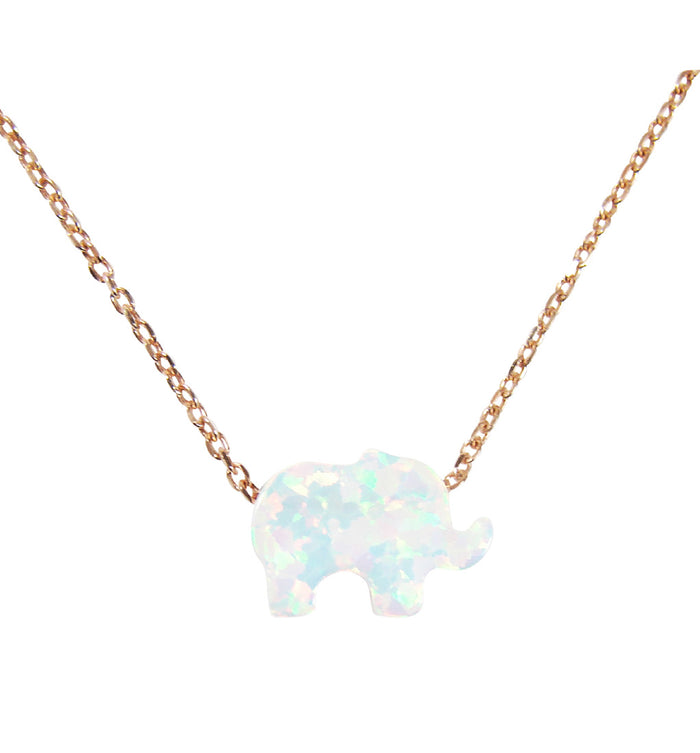 White opal elephant necklace Rose Gold Chain- Martinuzzi Accessories