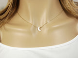 Half Crescent Moon Necklace White Opal Gold Plated 925 Sterling Silver Chain
