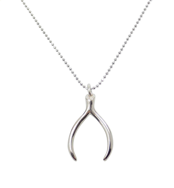 Wishbone Pendant Necklace Silver, Wishbone Good Luck Charm