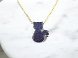 Black Dark cat necklace, lab-created opal, gold-plated chain