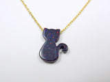 Black Dark cat necklace, lab-created opal, gold-plated chain