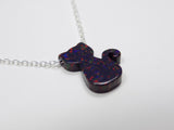 Black Dark cat necklace, lab-created opal, sterling silver chain