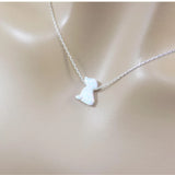 Tiny Lab-Created opal dog pendant necklace on a 925 sterling silver chain