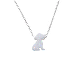 Tiny Lab-Created opal dog pendant necklace on a 925 sterling silver chain