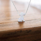 Tiny Lab-Created opal dog pendant necklace on a 925 sterling silver chain