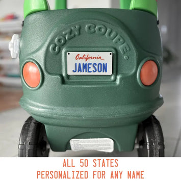 Personalized Mini License Plate Tag – Custom 4x2” State Plate for Kids, Car Toy, Wagon, Bike, Stroller – Thick Plastic Name Sign