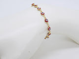 Red Evil Eye Bracelet, Tiny Turkish Eye Charm, Gold Plated