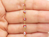 Red Evil Eye Bracelet, Tiny Turkish Eye Charm, Gold Plated