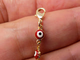 Red Evil Eye Bracelet, Tiny Turkish Eye Charm, Gold Plated