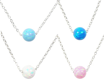 Opal Bead Ball Dot Necklace 925 Sterling Silver Box Chain Bridesmaids Necklace