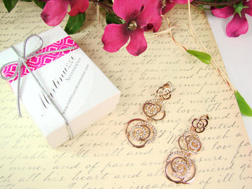 Rose Gold Tone Drop Flower Earrings with Crystals