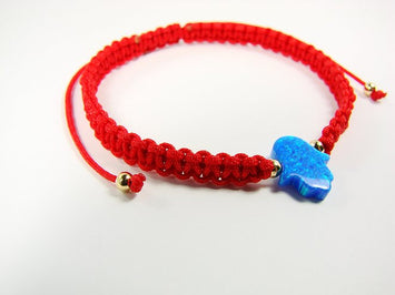 Blue Opal Hamsa Bracelet Red Macrame
