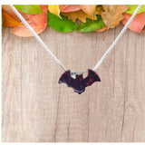 Bat Necklace, Lab Created Opal Black Bat Charm Sterling Silver Necklace