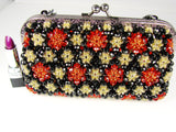 Black, Red and Gold-tone Multicolor Beaded Handbag - Martinuzzi Accessories