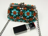 Beaded Aquamarine Purse Small Cocktail Glamorous High Style Women Flower Clutches Evening Bags Handbags Wedding Clutch Purse Beaded purses evening bag. - Martinuzzi Accessories