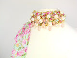 Chiffon Bracelet Choker Necklace with beads. Pink