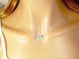 Blue Opal Bead Necklace 925 Sterling Silver Link Chain