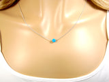 Blue Opal Bead Necklace 925 Sterling Silver Link Chain