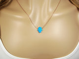 Blue Opal Hamsa Necklace Rose Gold 925 Sterling Silver Chain