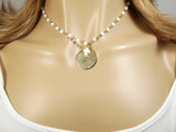Our Father Prayer Necklace with white mother of pearl Cross