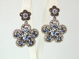 Bronze Flower Earrings with Blue Beads and Crystals