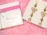 Gold Tone Drop Earrings with White and Gold Rhinestones - Martinuzzi Accessories
