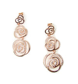 Rose Gold Tone Drop Flower Earrings with Crystals
