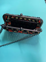 Black, Red and Gold-tone Multicolor Beaded Handbag