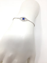 Evil Eye Chain Bracelet 925 Sterling Silver and Cubic Zirconia Stones Good Luck Amulet