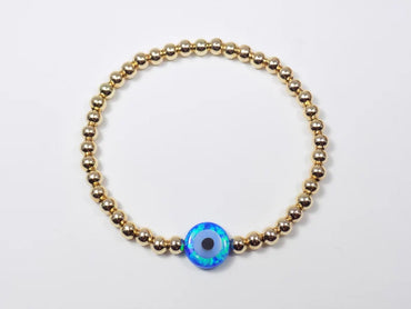 Opal Evil Eye Gold Filled Stretch Beaded Bracelet Blue